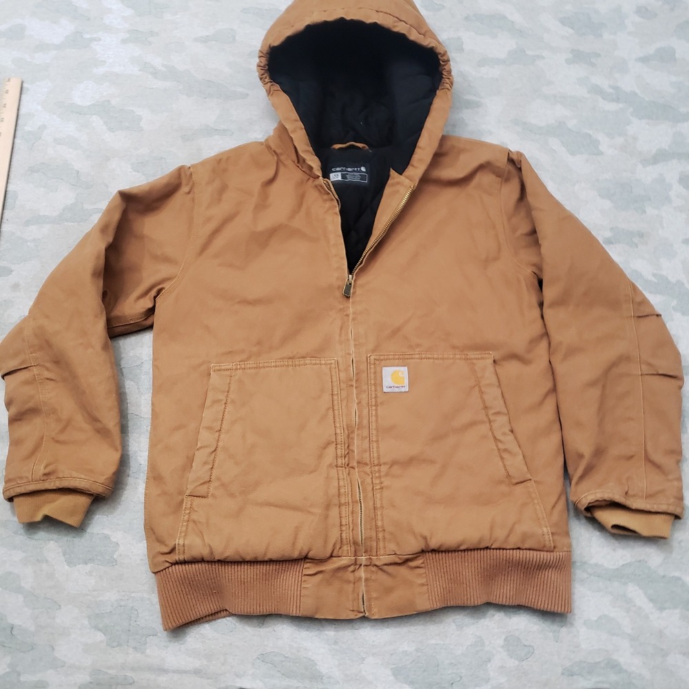 Carhartt Jacket Youth Large Brown Quilted Active Hooded Full Zip Workwear